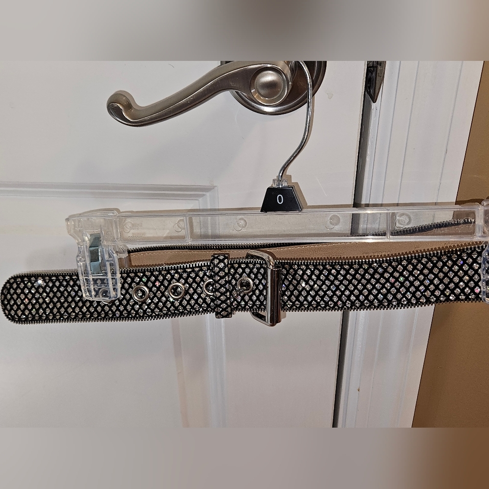 Black and Silver Women's Sparkle Glitter Belt, Size S